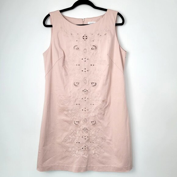 Vintage 90s/Y2K Calvin Klein Dusty Rose Embroidered Shift Dress Size 14 - Picture 1 of 8